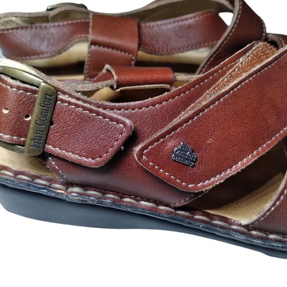 Finn Comfort Sandals Red Leather Slingback Low Wedge Adjustable Peep Size 38 - Picture 5 of 14